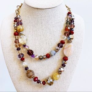 Multi Layer Antique Gold Tone Stone Gem Necklace